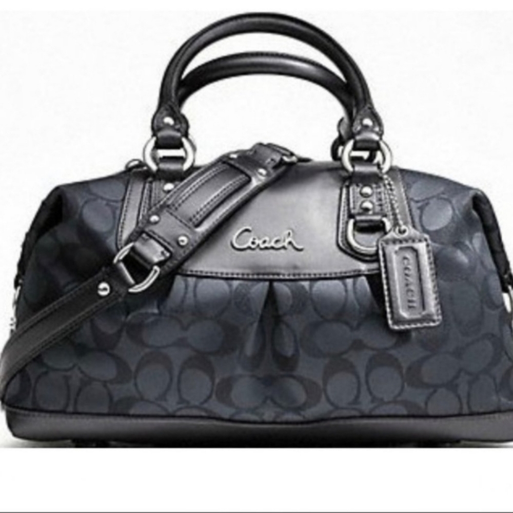 Coach Charcoal Leather & Jacquard Ashley Signature Satchel & Wallet w/Dust Bag - Picture 2 of 16